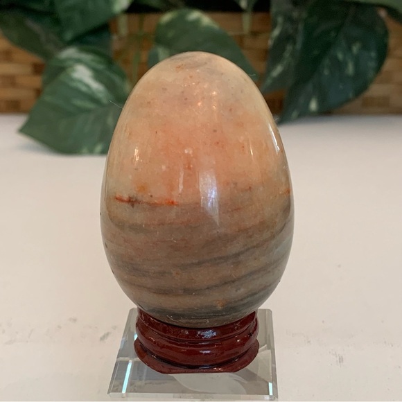 Banded Calcite Crystal Carved Egg Polished Onyx Healing Chakra Stone W Stand 2.5 - Picture 14 of 15
